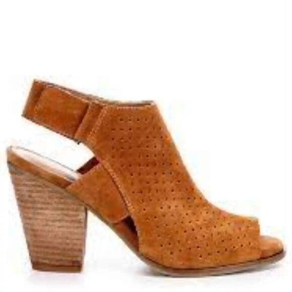Franco Fortini Leather Booties Rhea Suede Block Heel Peep Toe Tan Shoes size 10 - Picture 1 of 14